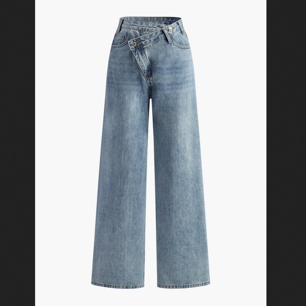 Commense Wide Leg Flared Jeans in Light Blue Denim